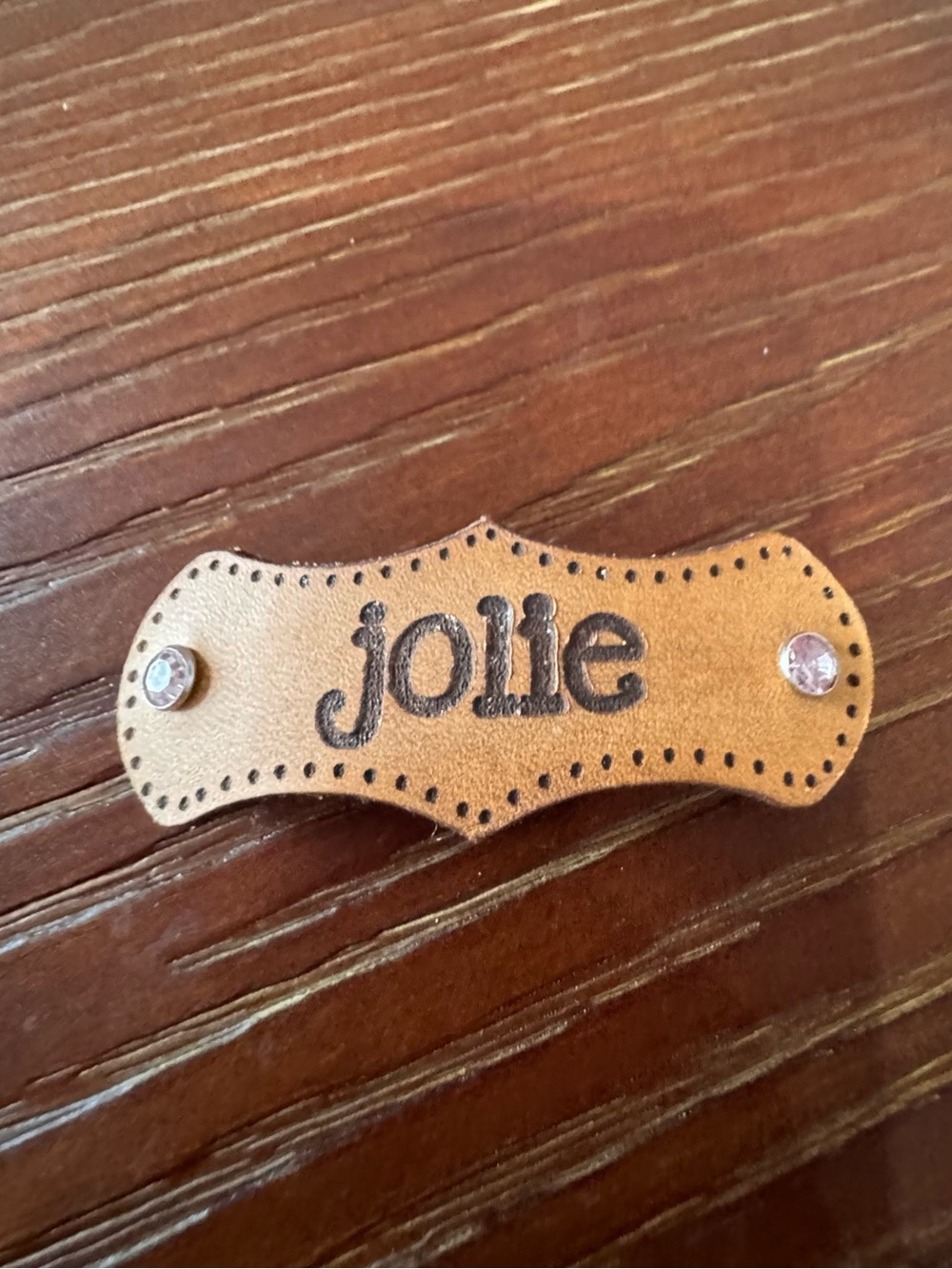 Jolie Tan Leather 2.5” Hair Clip Barrette Accessory with Clear Rhinestones